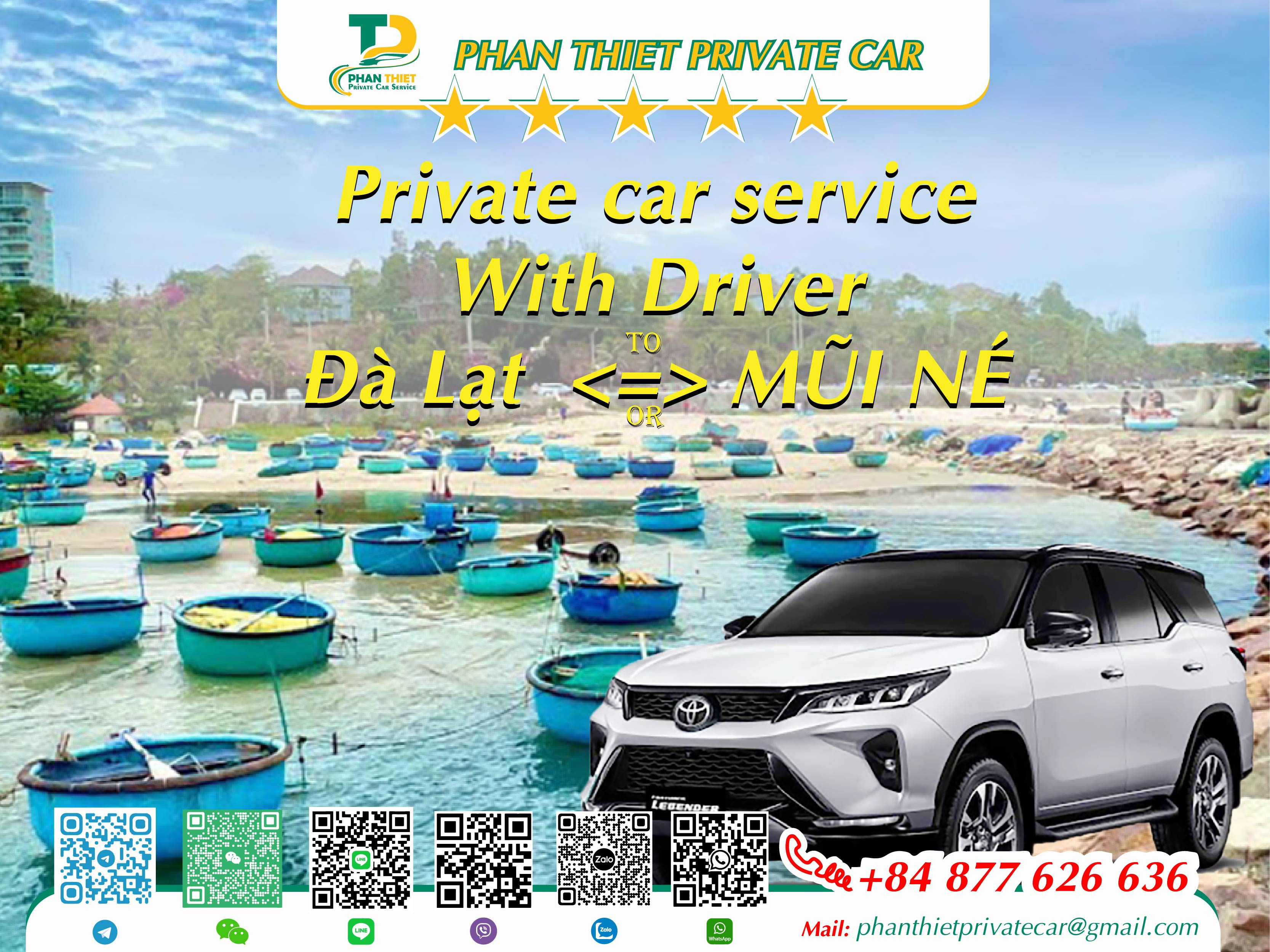 Car rental Da Lat <=> Mui Ne (private car with driver)